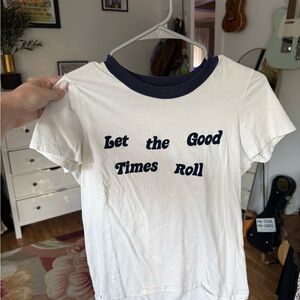 White and Navy Graphic Baby Tee